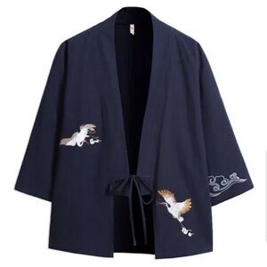 Lefitt NEW Bird Embroidery Tie-Front Kimono Jacket‎